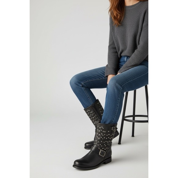 Frye sz 10B Jenna Studd Disc Antique Short Black Leather Biker Boots mint - Picture 8 of 12